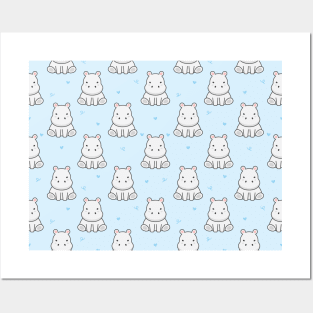 Hippo Hippopotamus Cute Animal Pattern Posters and Art